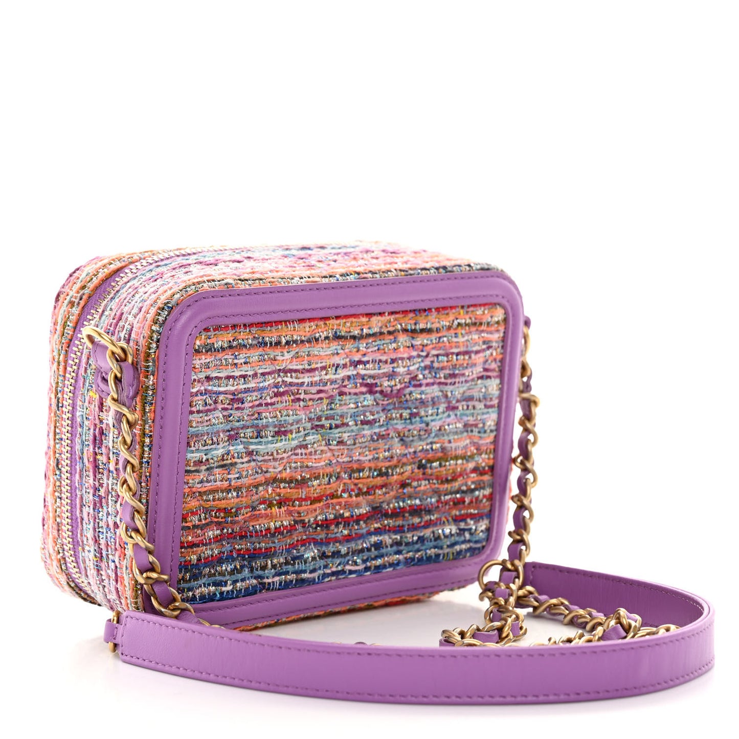 Tweed Lambskin CC Filigree Vanity Clutch With Chain Purple Multicolor