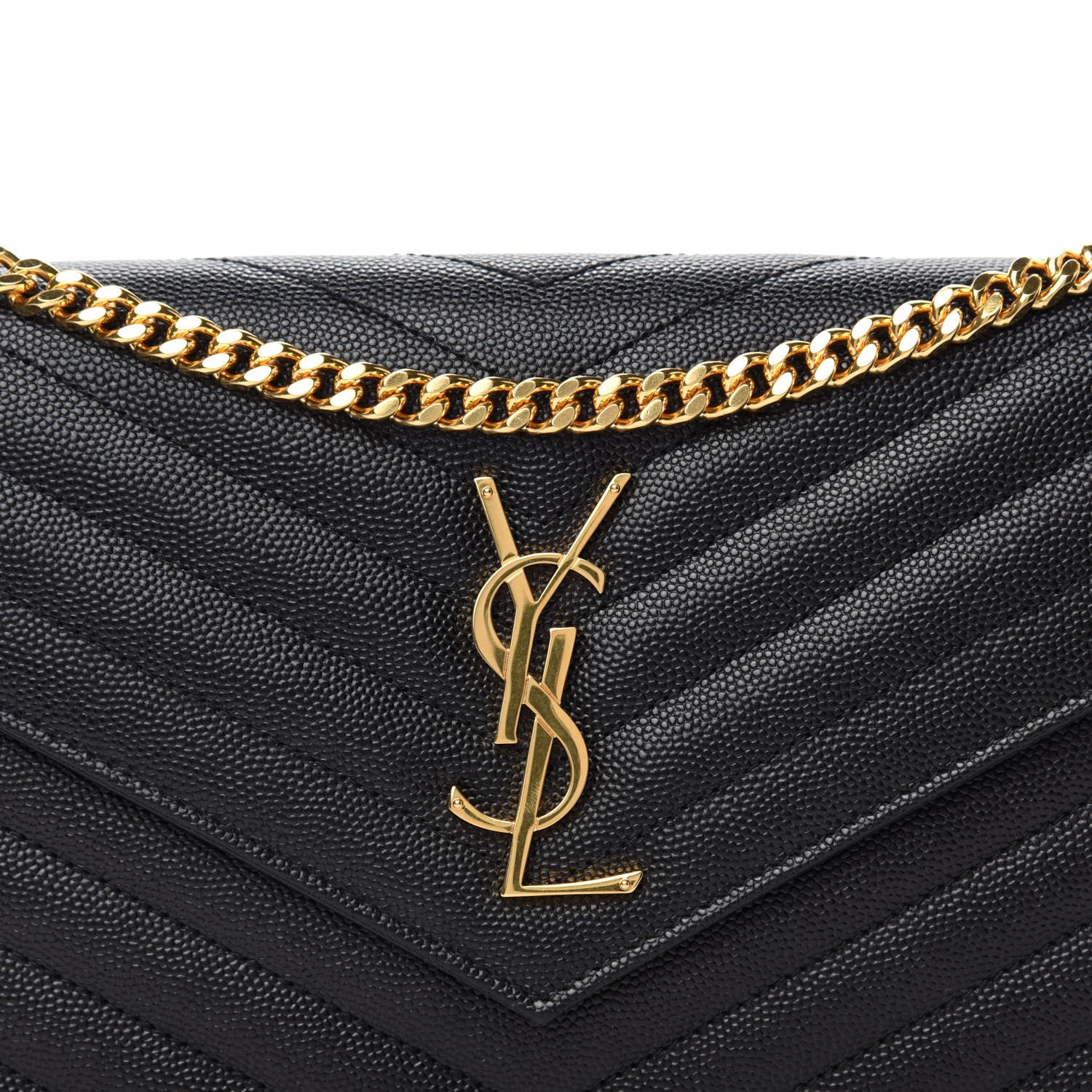 Saint Laurent Grain De Poudre Matelasse Chevron Monogram Chain Wallet Black 11 of 11