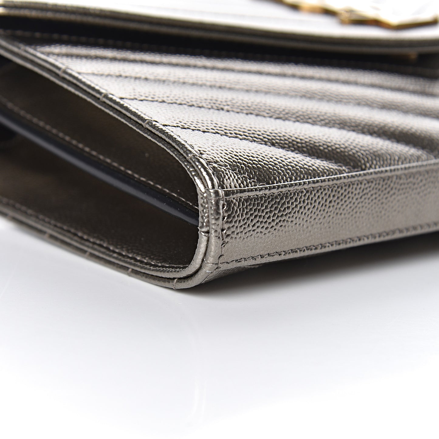 Iridescent Grain De Poudre Matelasse Chevron Monogram Chain Wallet Gold