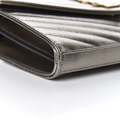 Saint Laurent Iridescent Grain De Poudre Matelasse Chevron Monogram Chain Wallet Gold 8 of 11