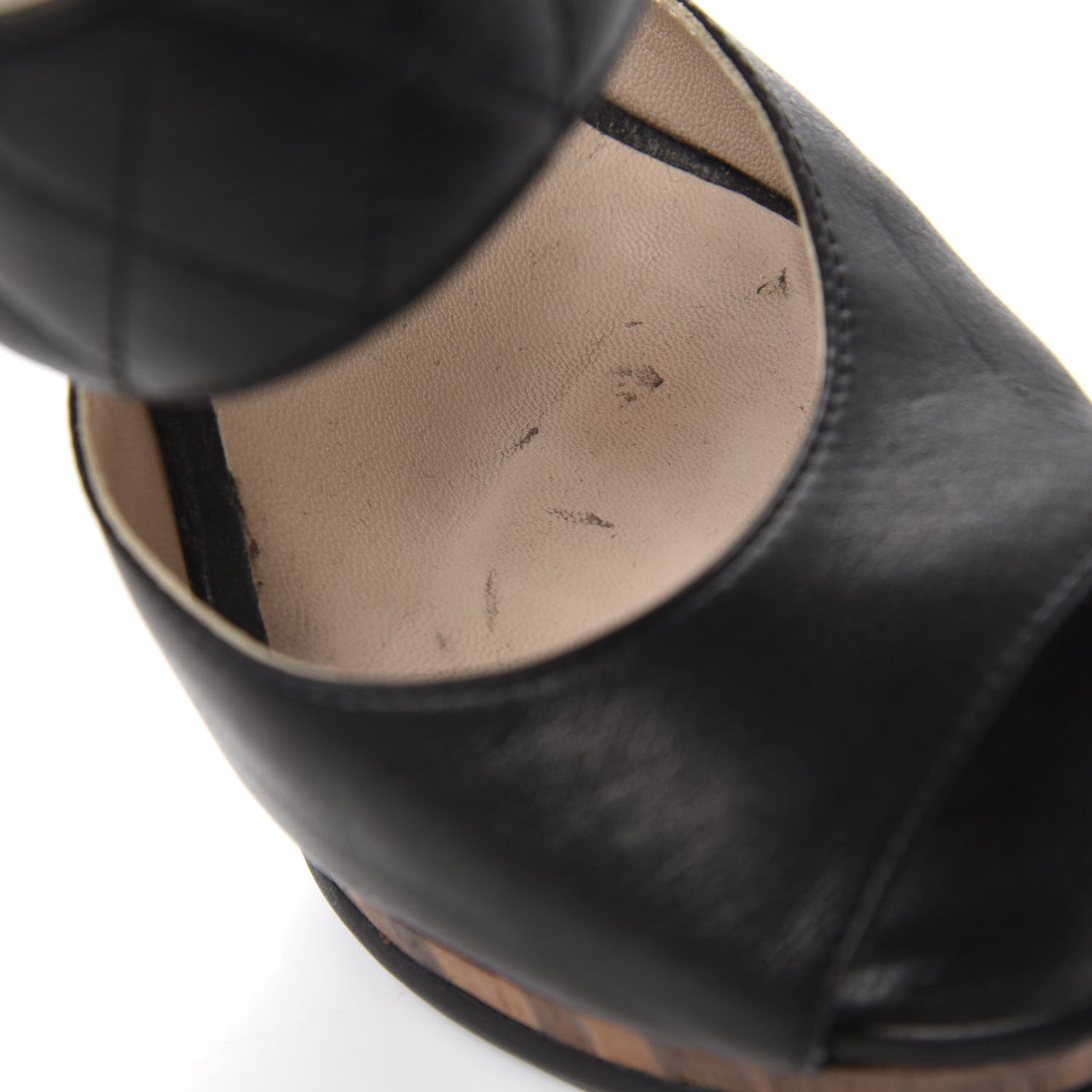 Lambskin Quilted Wooden Sandals 36.5 Black