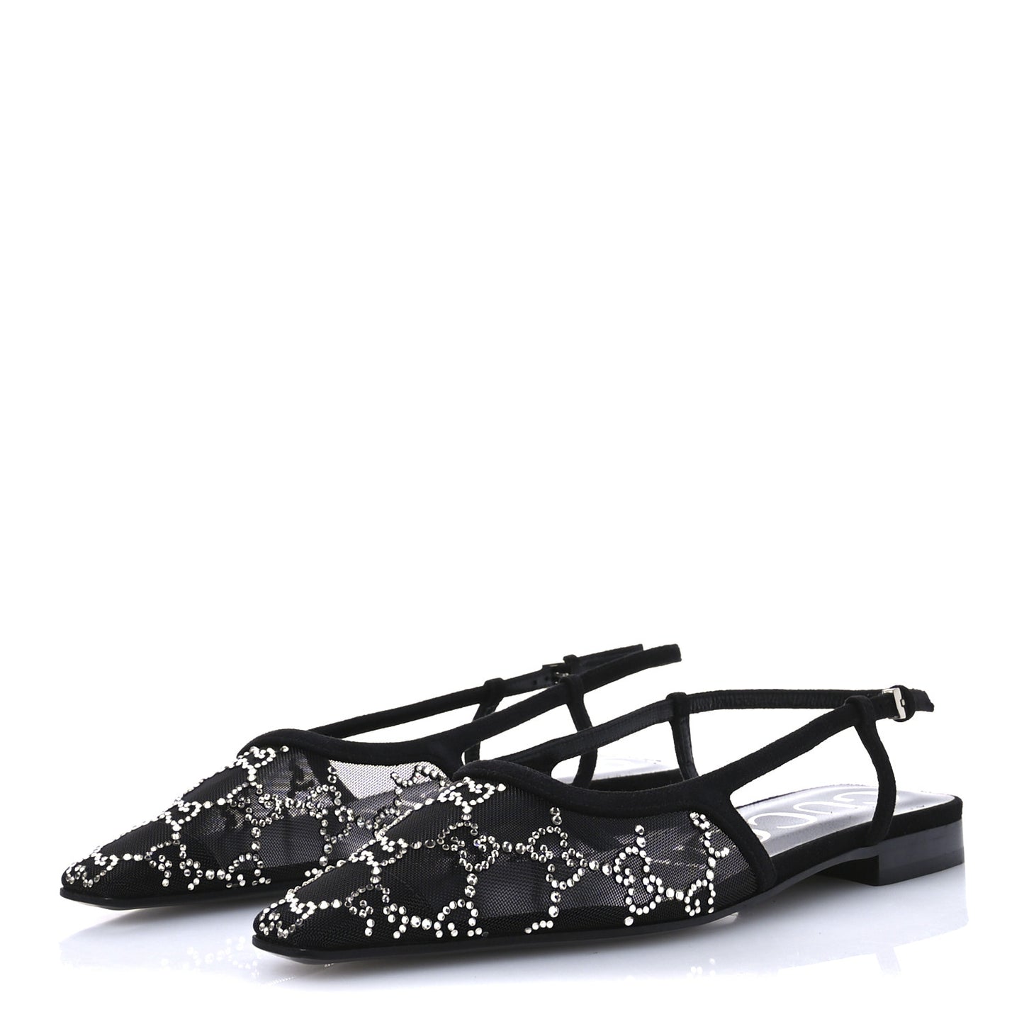 Tela Retino Kid Scamosciato Crystal GG Monogram Square Demi Ballet Flats 36 Black