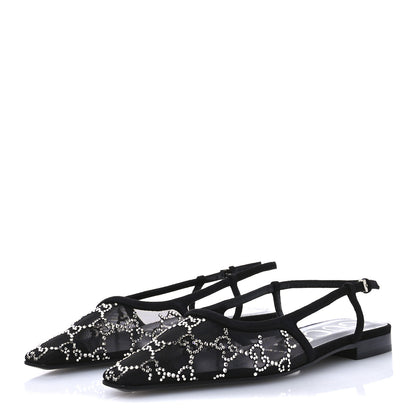 Gucci Tela Retino Kid Scamosciato Crystal GG Monogram Square Demi Ballet Flats 36 Black 4 of 8