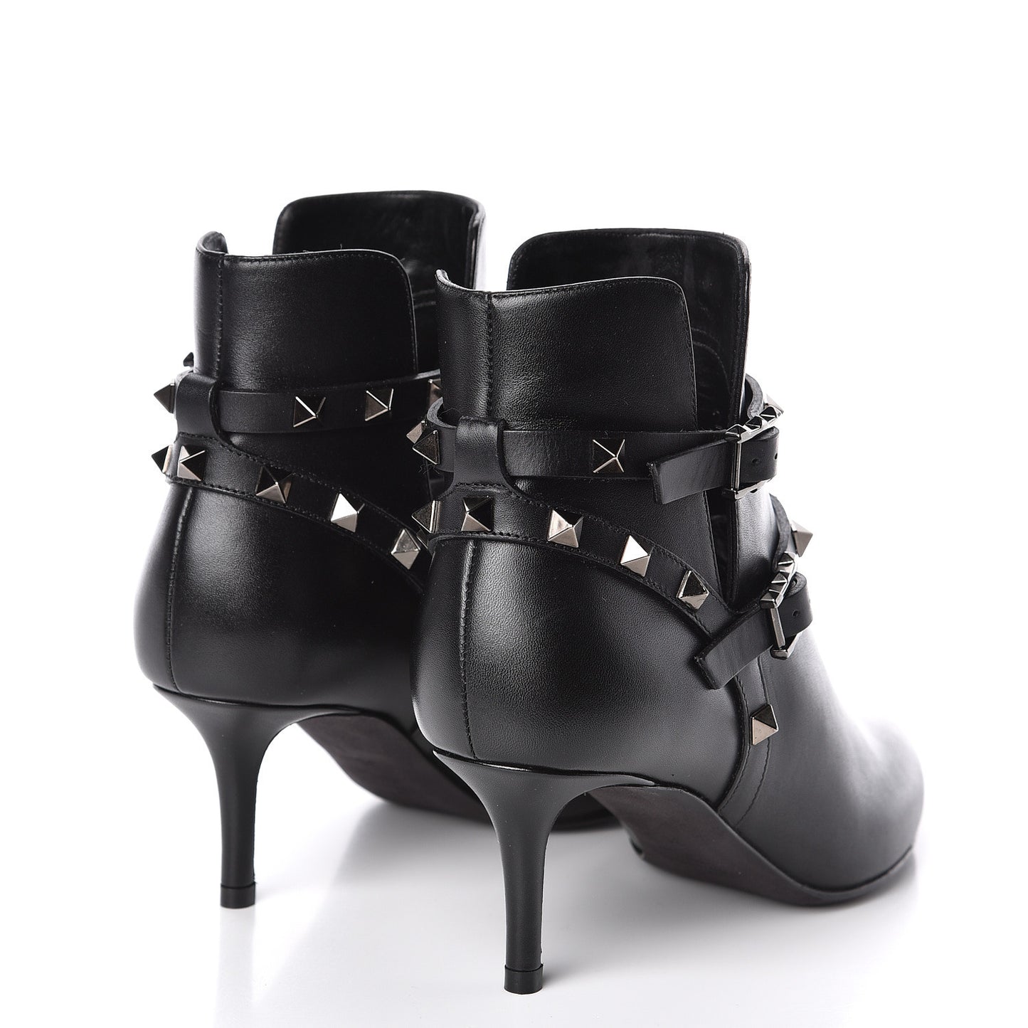 Calfskin Rockstud Double Buckle 65mm Ankle Boots 35 Black