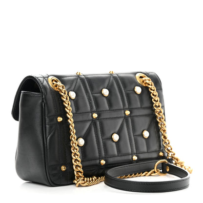 Gucci Calfskin Matelasse Studded Small Pearly GG Marmont Shoulder Bag Black 3 of 15