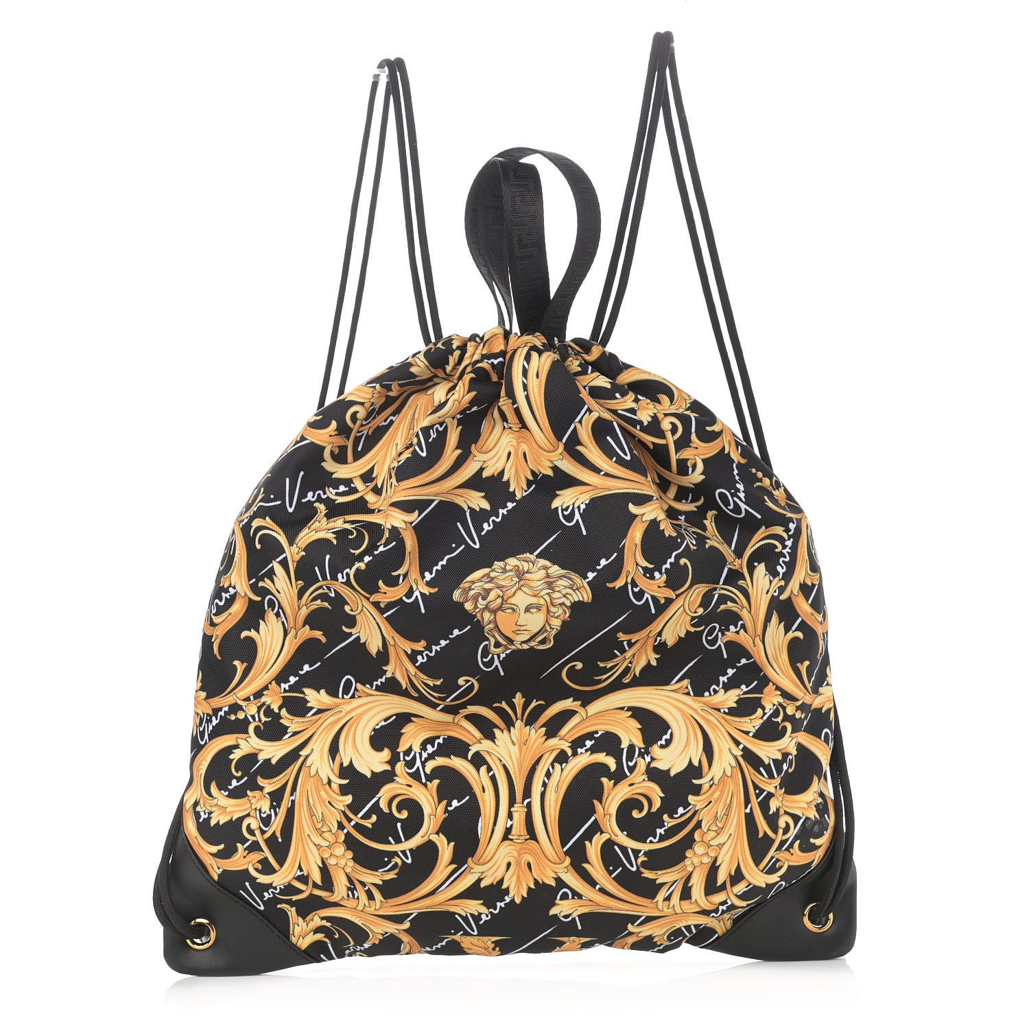 Versace Nylon Barocco Signature Print Drawstring Backpack Black 1 of 12