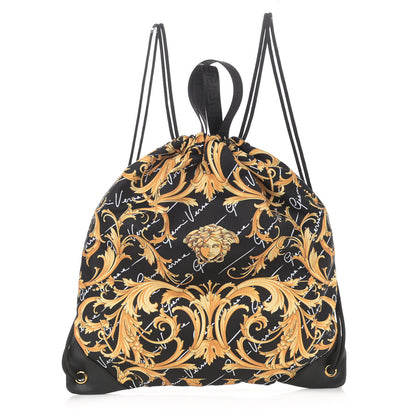 Versace Nylon Barocco Signature Print Drawstring Backpack Black 1 of 12