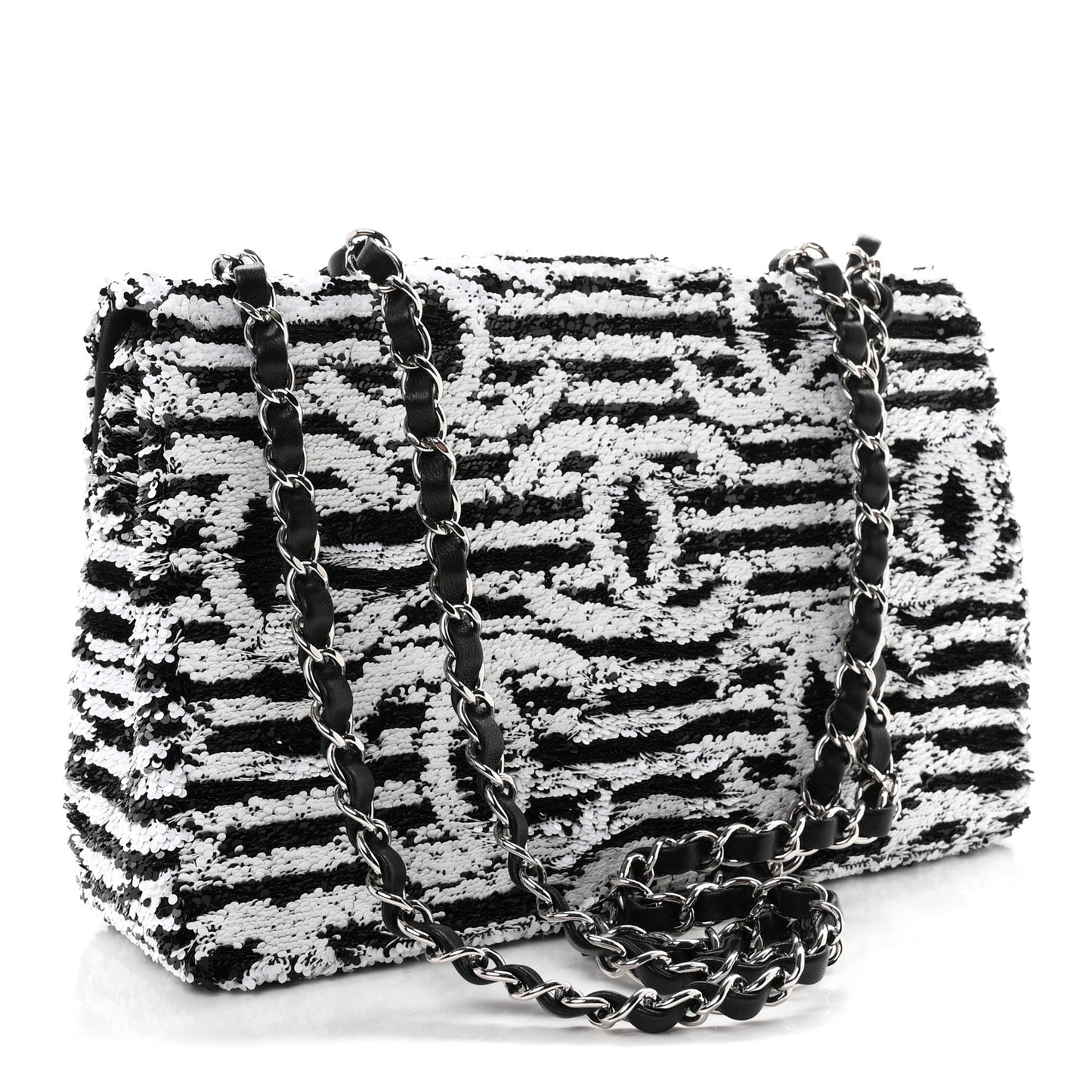 Sequin CC Medium Flap Black White