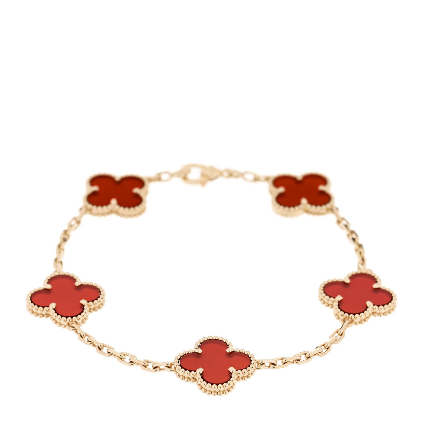 18K Yellow Gold Carnelian 5 Motifs Vintage Alhambra Bracelet