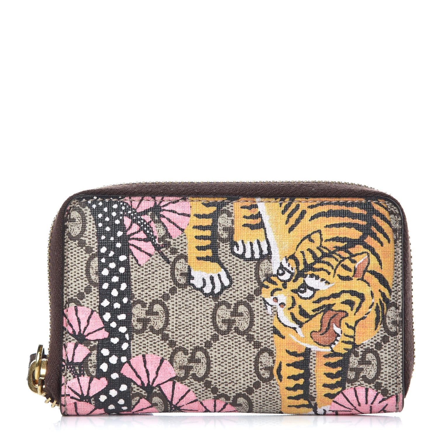 Gucci GG Supreme Monogram Bengal Zip Around Card Case Wallet Beige Pink 1 of 7