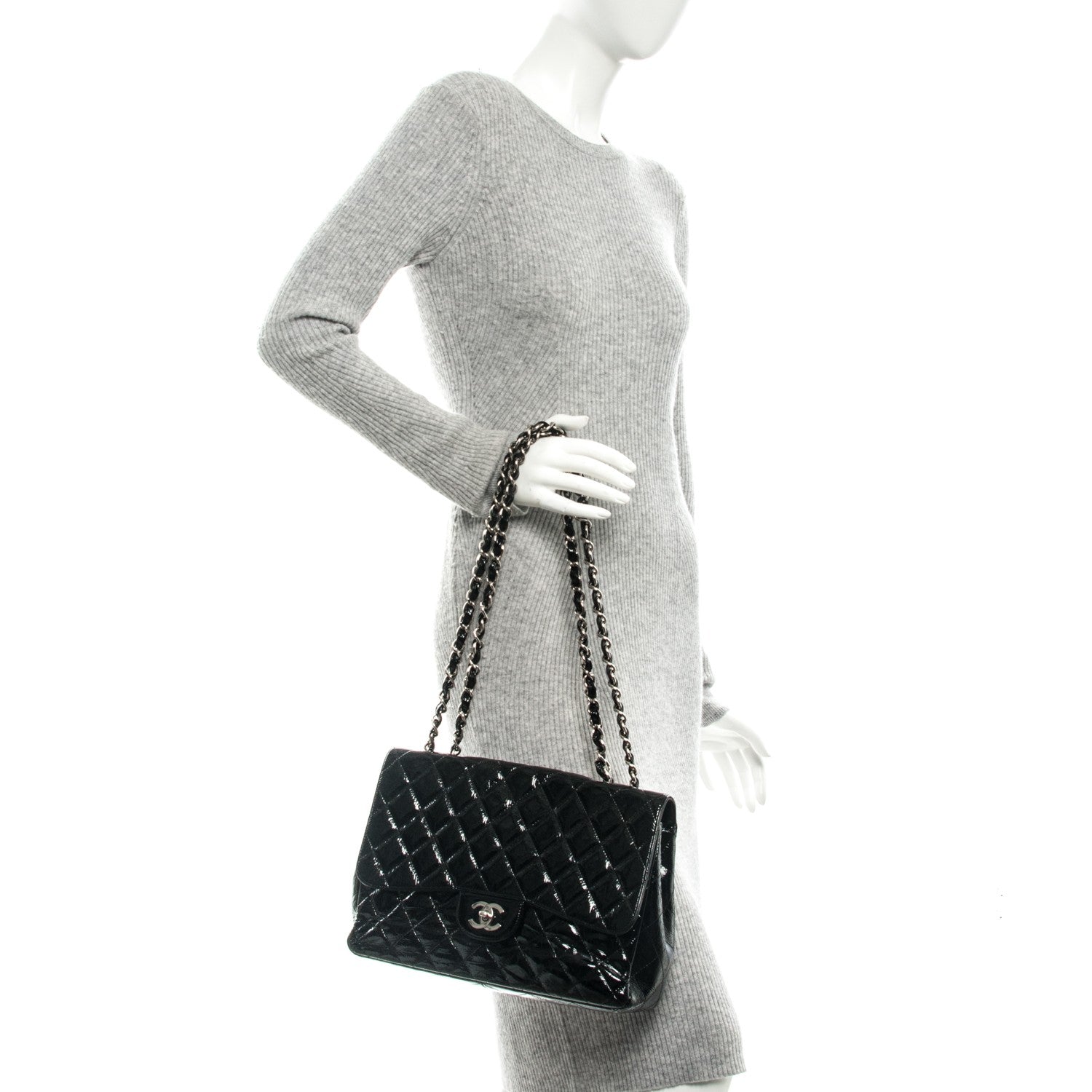 Chanel Distressed Patent Quilted Jumbo Single Flap Black 2 of 7