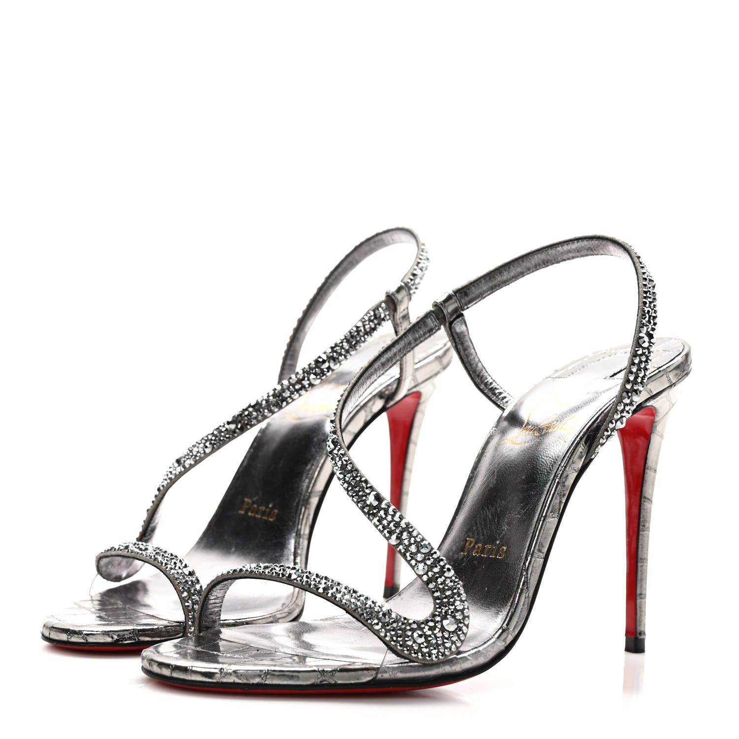 Christian Louboutin Metallic Nappa Embossed Crystal Rosalie 100 Sandals 36 Silver 3 of 8
