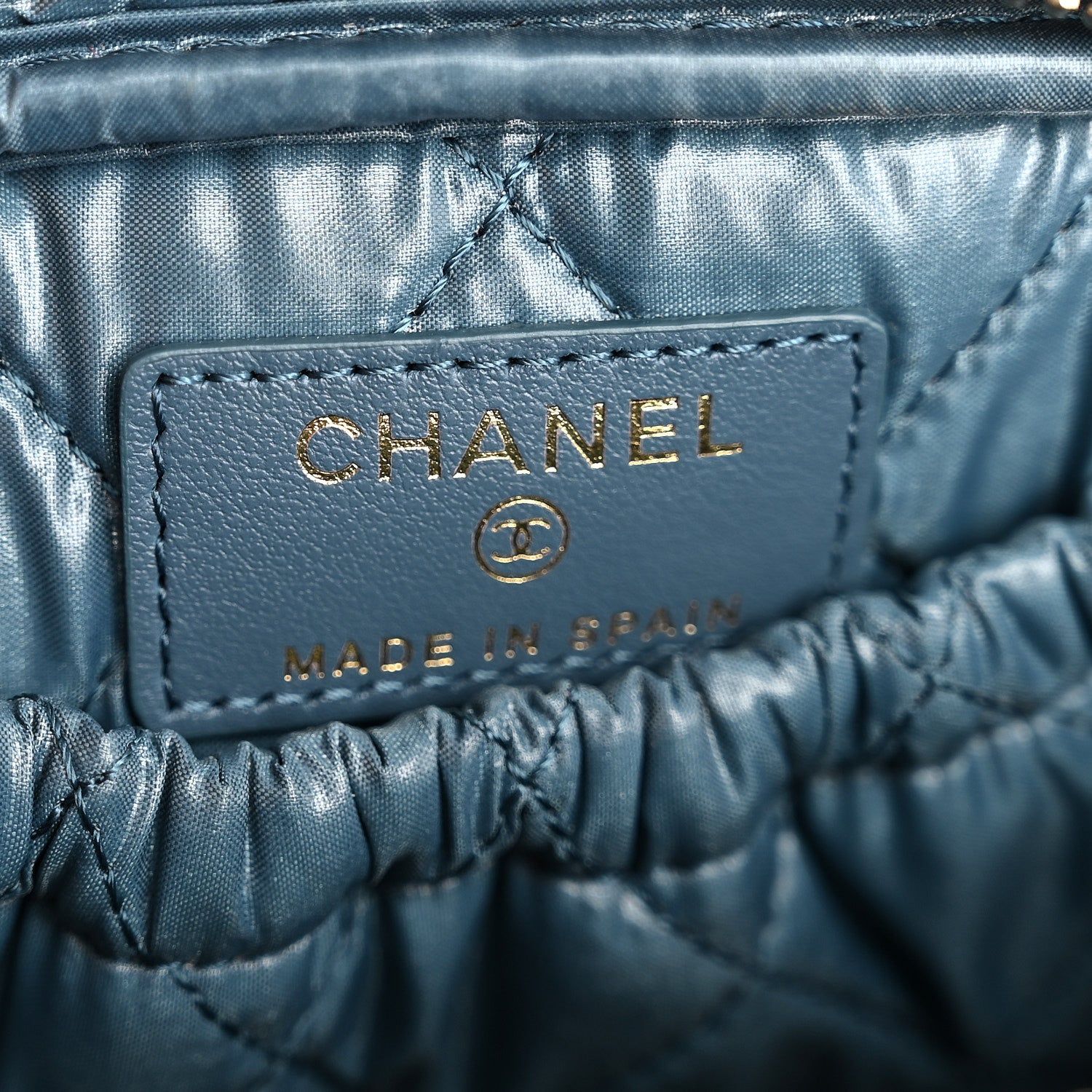 Chanel Caviar Quilted Small Curvy Pouch Cosmetic Case Blue 6 of 8