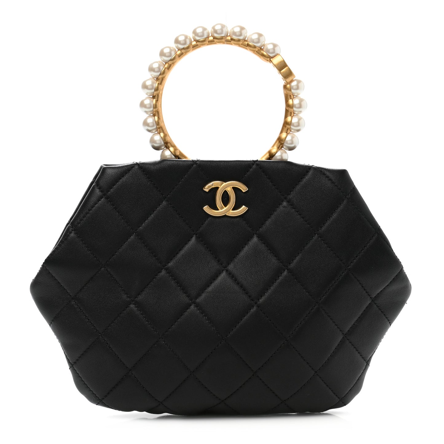 Lambskin Quilted Pearl Crown Clutch Bag Black