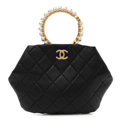 Chanel Lambskin Quilted Pearl Crown Clutch Bag Black 1 of 11