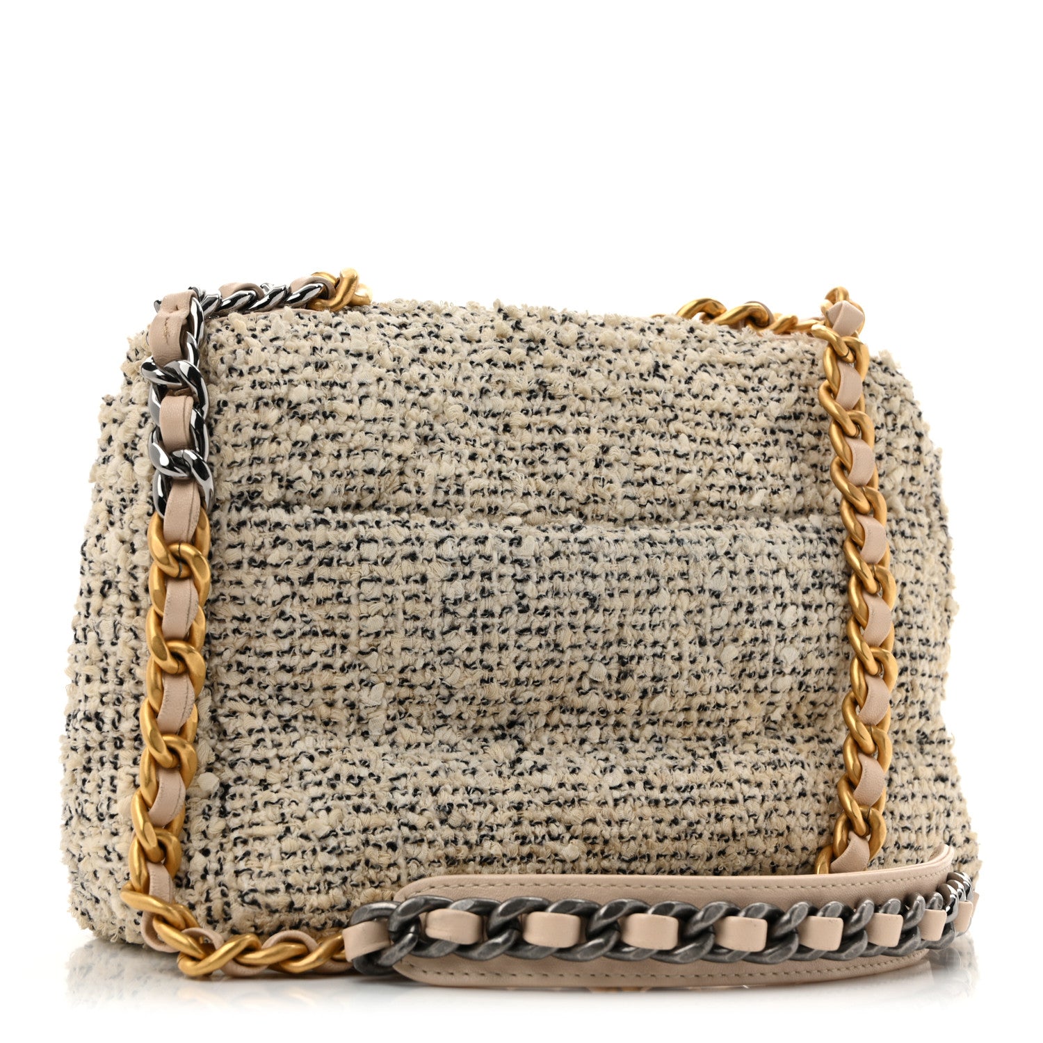 Chanel Tweed Quilted Medium Chanel 19 Flap Ecru Black 3 of 13