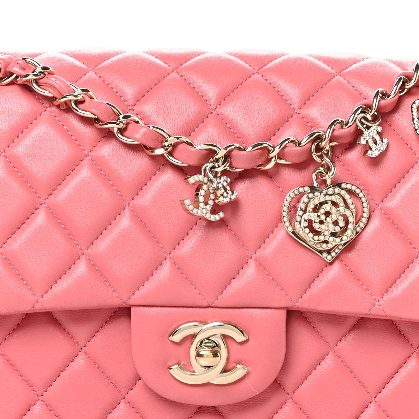 Lambskin Quilted Valentine Charms Medium Single Flap Pink