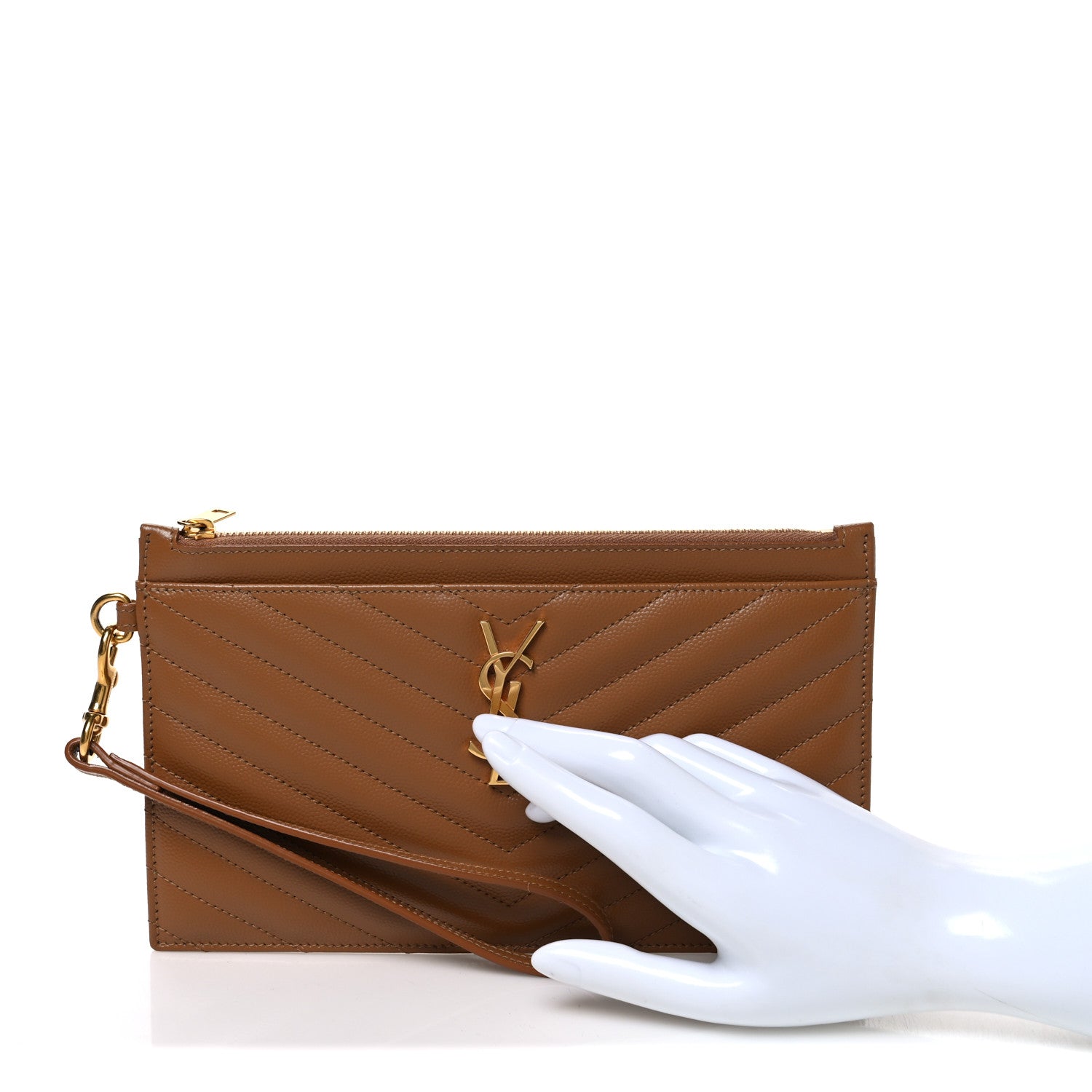 Saint Laurent Grain De Poudre Chevron Monogram Large Bill Pouch Dark Natural 2 of 7