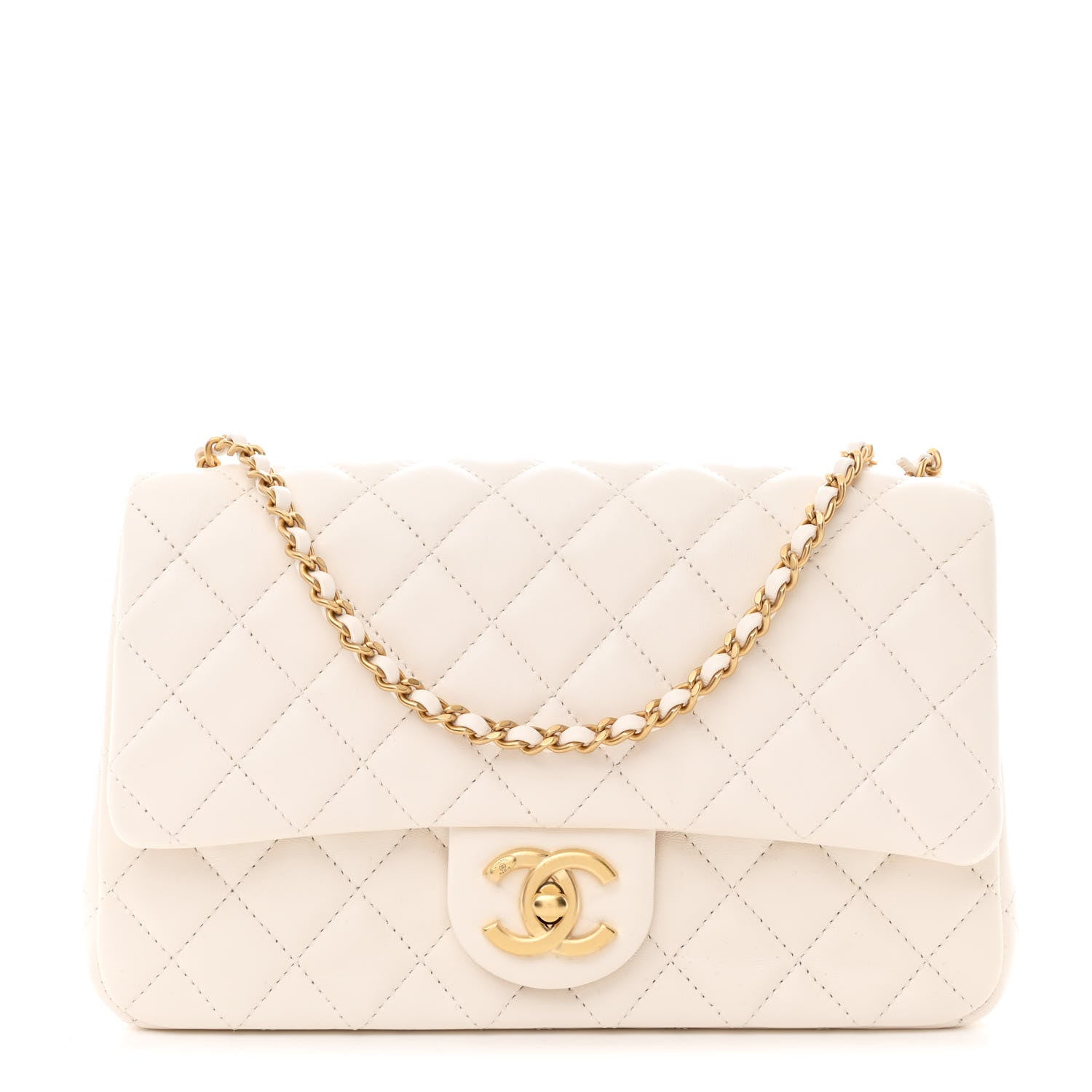 Chanel Shiny Lambskin Quilted Small Single Flap Ecru 1 of 10