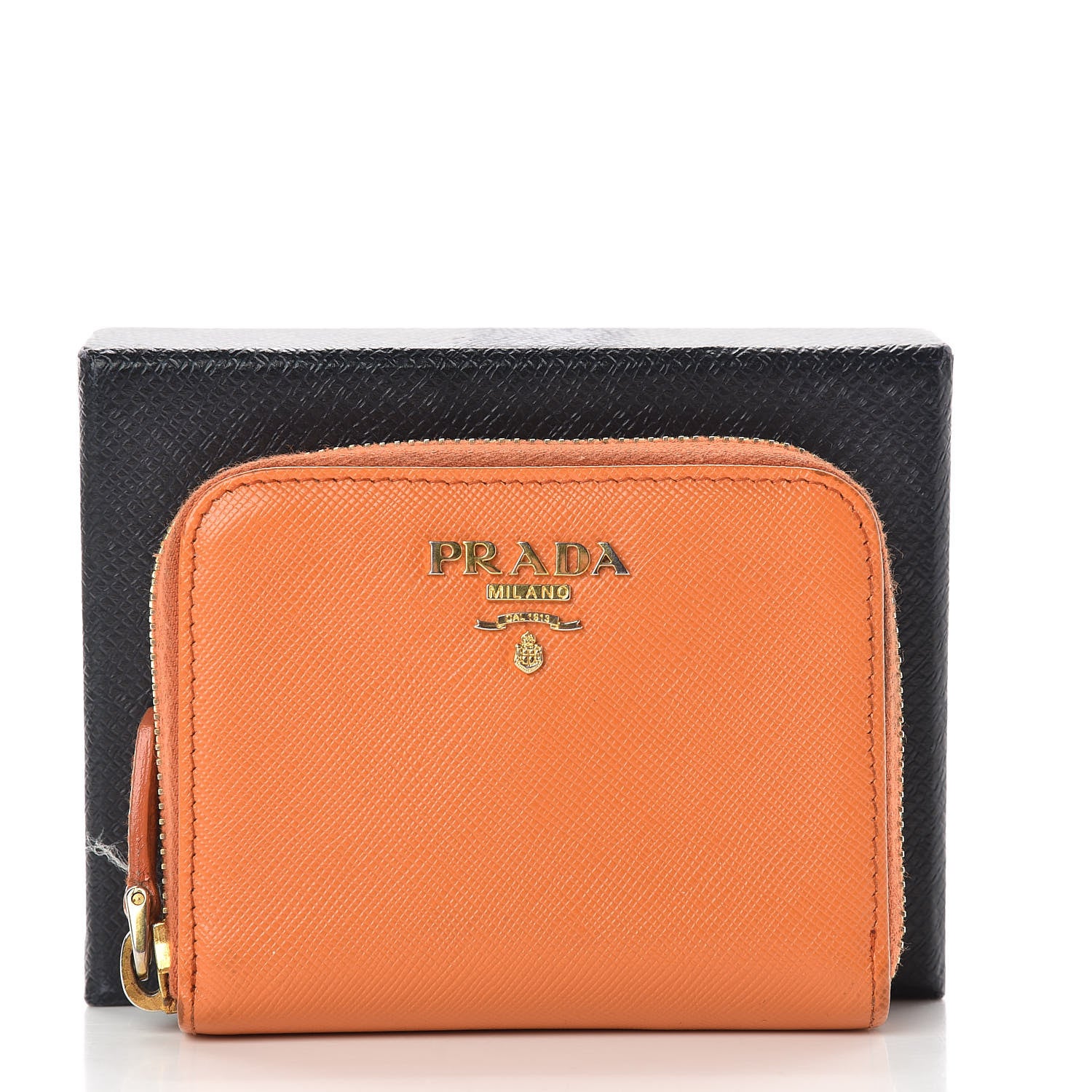 Prada Saffiano Metal Zip Coin Purse Papaya 17 of 17
