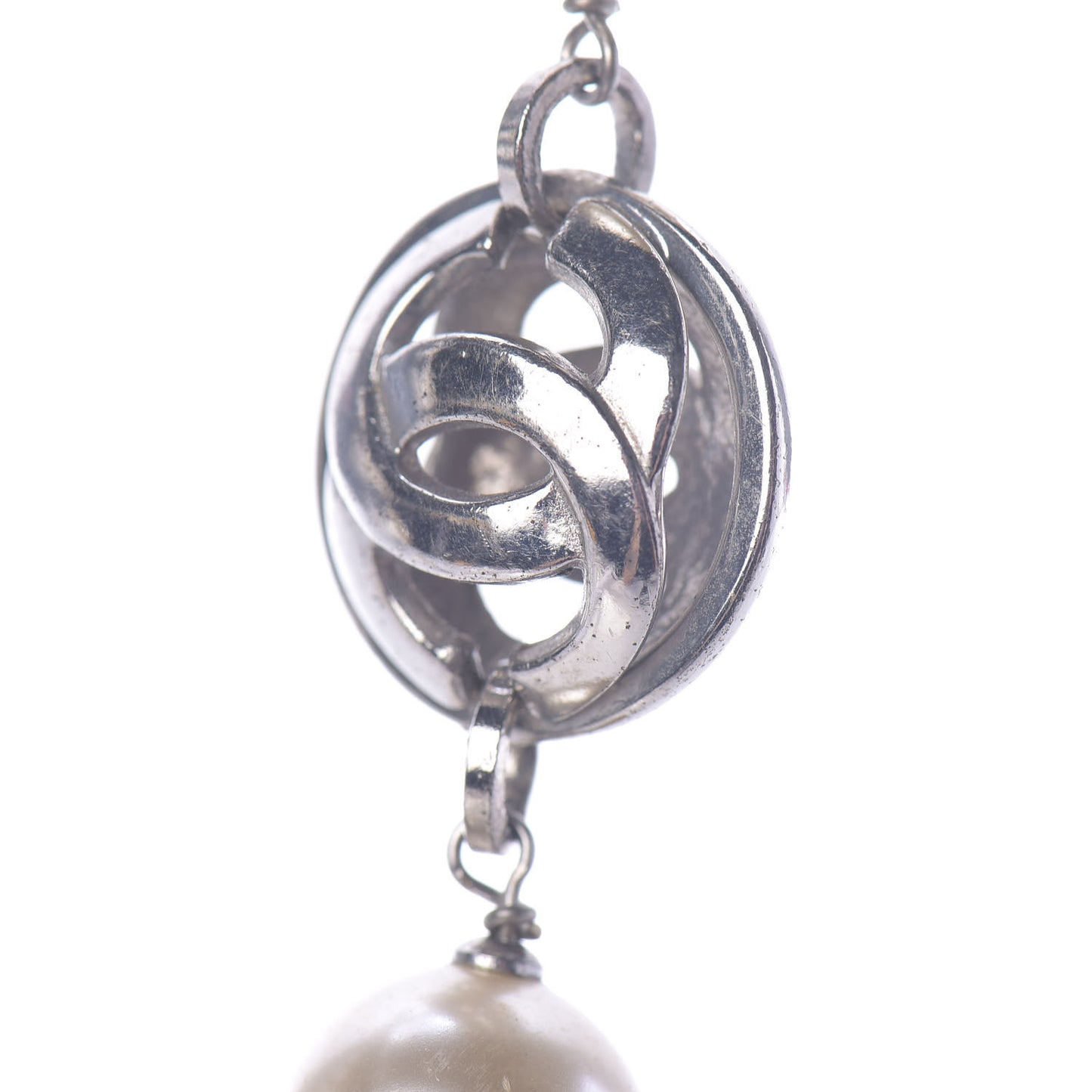 Resin Bead Pearl CC Short Necklace Silver
