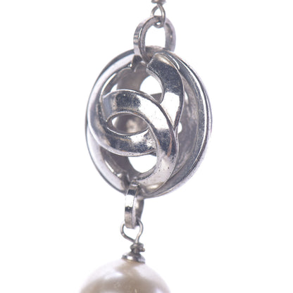 Chanel Resin Bead Pearl CC Short Necklace Silver 7 of 8