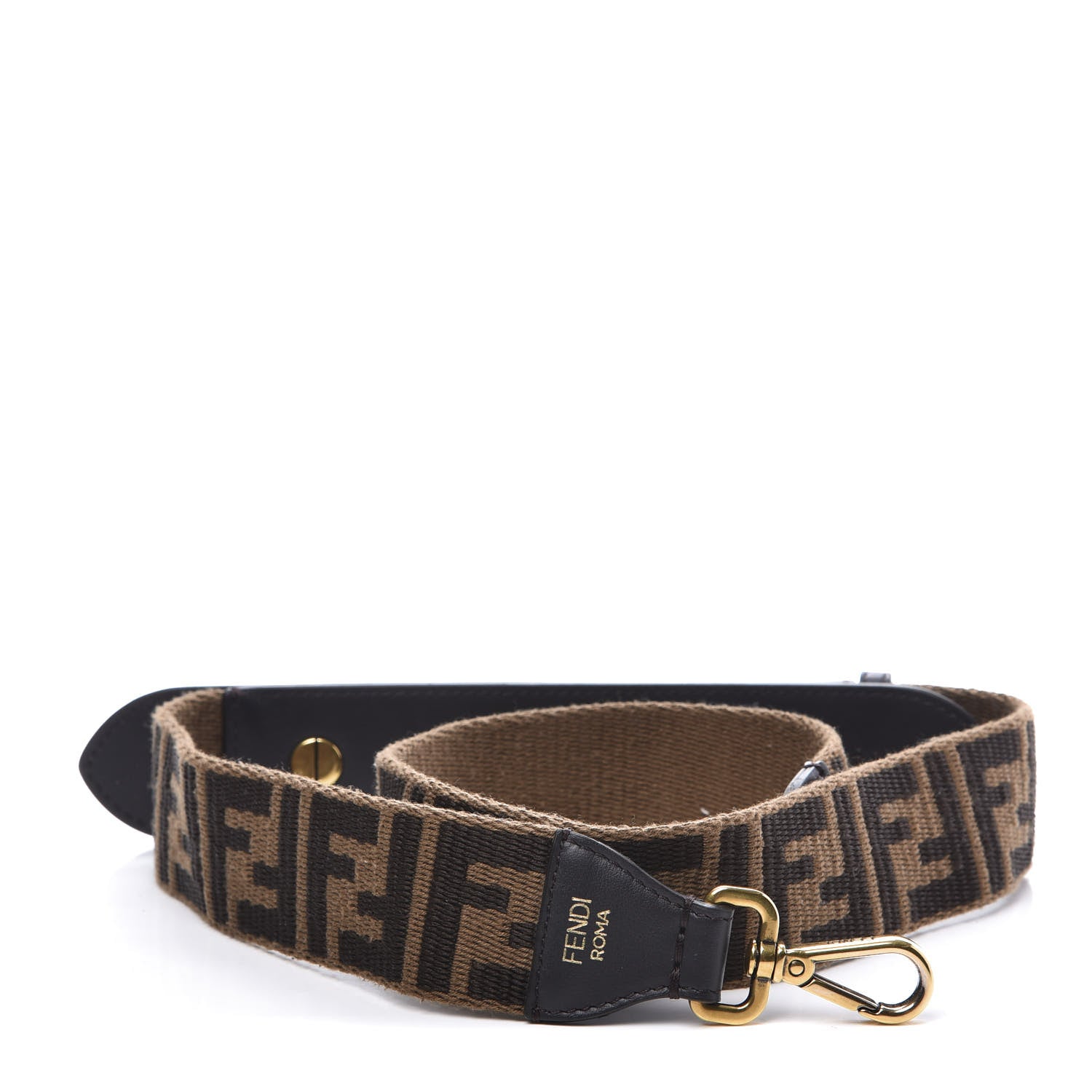 Fendi Ribbon Vitello Century FF 1974 Flat Studded Strap You Fango Marrone Ebano 1 of 5