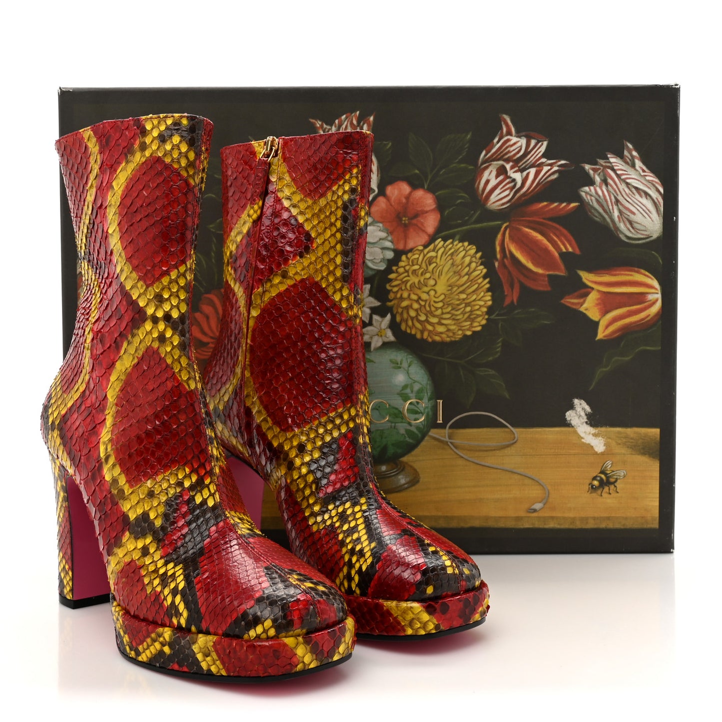 Snakeskin Platform Boots 37 Red Multicolor