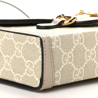 Gucci GG Supreme Monogram Textured Dollar Calfskin Mini Horsebit 1955 Shoulder Bag Beige Mystic White Oatmeal 9 of 10