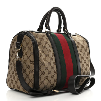 Gucci Monogram Selleria Calfskin Vintage Web Medium Boston Beige Ebony Cocoa 3 of 14