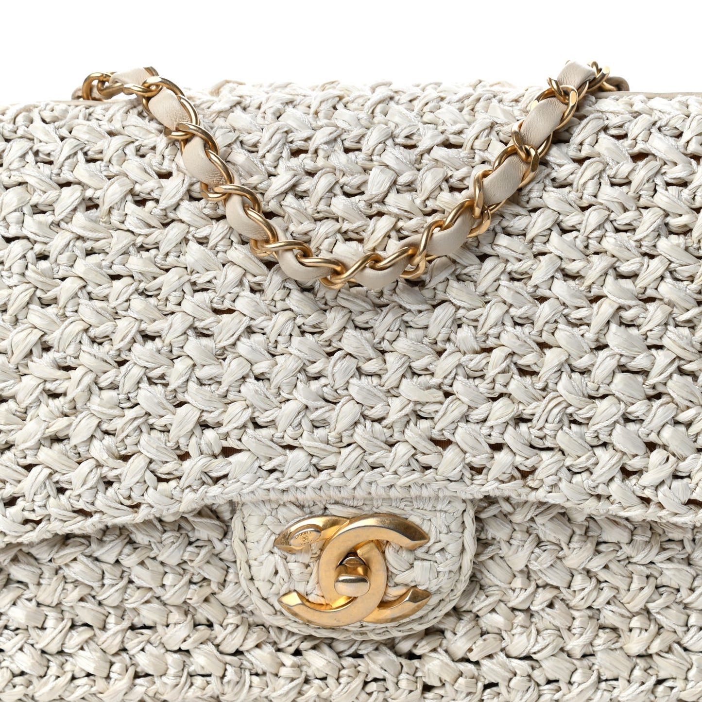 Raffia Crochet Paris Greece Medium Flap Bag Beige