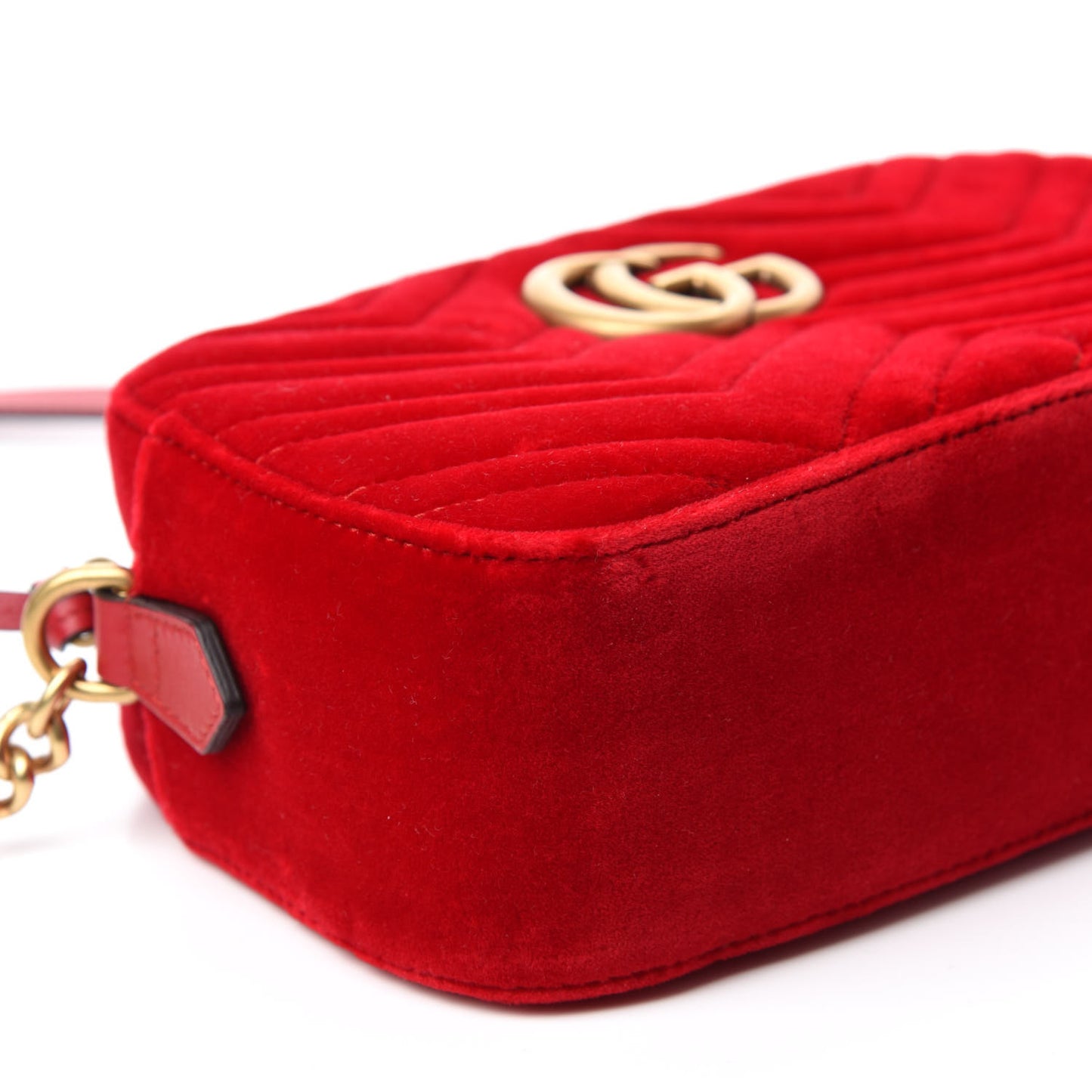Velvet Matelasse Small GG Marmont Chain Shoulder Bag Hibiscus Red