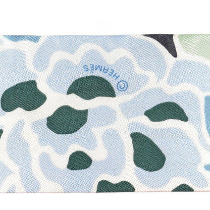 Hermes Silk Bingata Twilly Bleu Ciel Vert Rose 3 of 4