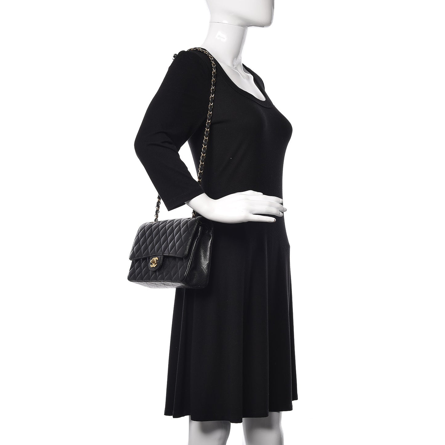 Caviar Quilted Medium Double Flap Black