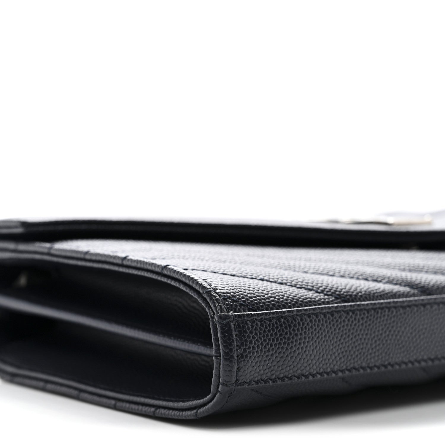 Saint Laurent Grain De Poudre Matelasse Chevron Monogram Chain Wallet Deep Marine 8 of 10