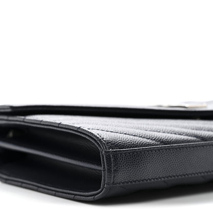 Saint Laurent Grain De Poudre Matelasse Chevron Monogram Chain Wallet Deep Marine 8 of 10