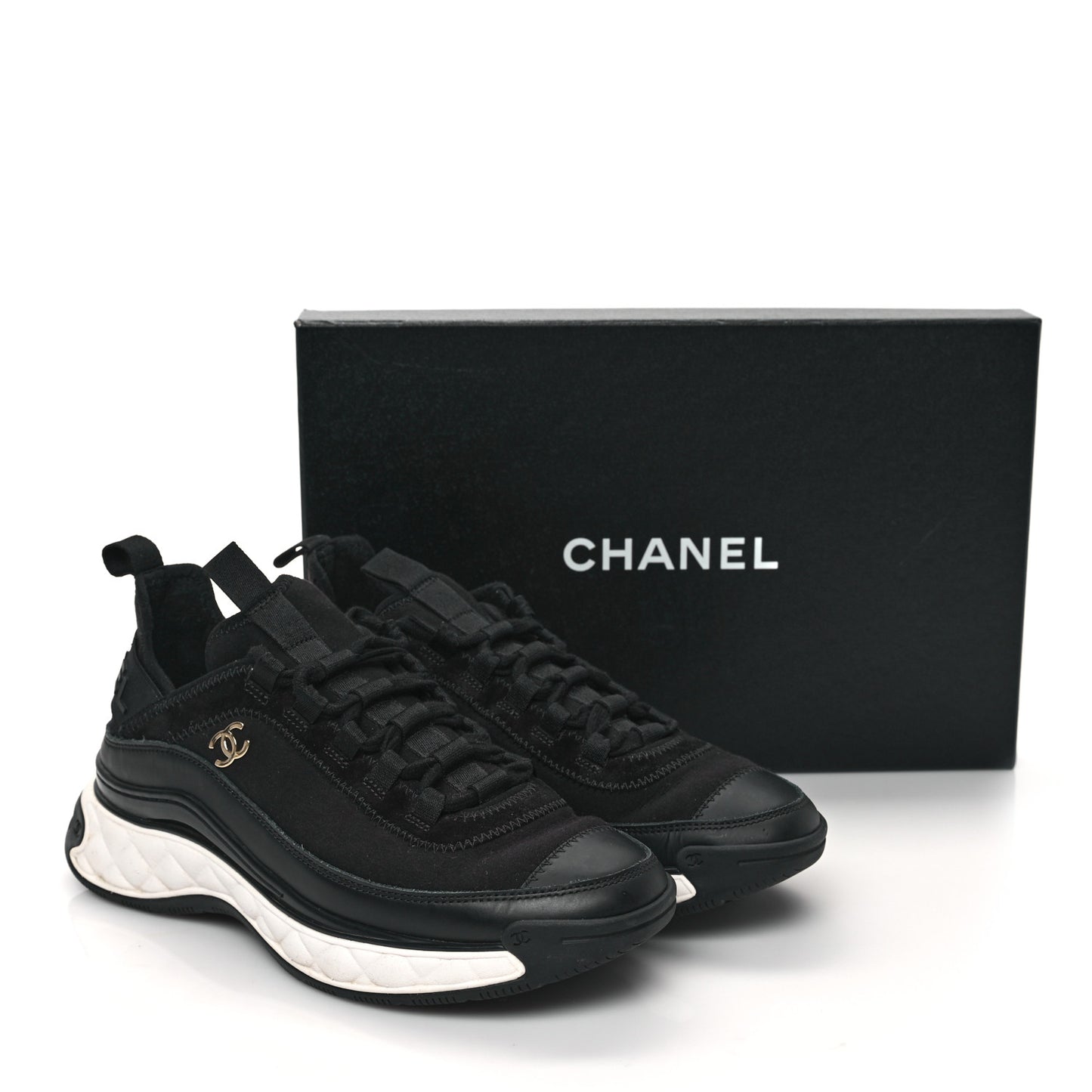 Velvet Calfskin Mixed Fibers CC Sneakers 37.5 Black