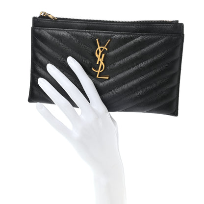 Saint Laurent Grain De Poudre Chevron Monogram Bill Pouch Black 2 of 8
