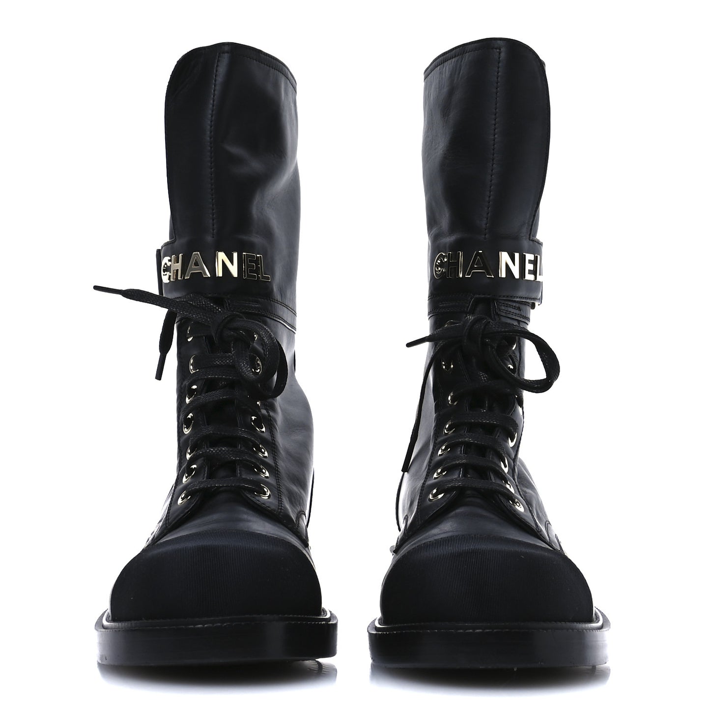 Shiny Calfskin Lace Up Combat Boots 40 Black