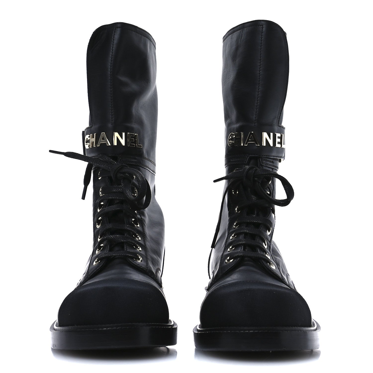 Chanel Shiny Calfskin Lace Up Combat Boots 40 Black 3 of 8
