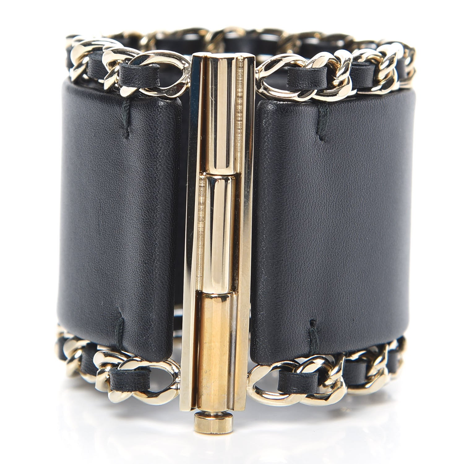 Chanel Lambskin Chain CC Cuff Black Gold 3 of 5