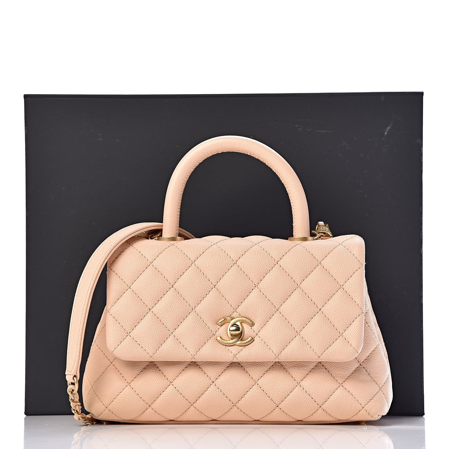 Caviar Quilted Mini Coco Handle Flap Beige