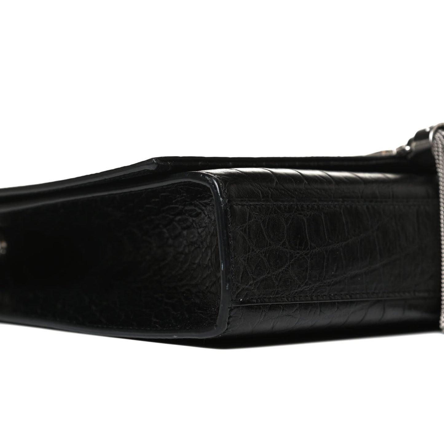 Calfskin Crocodile Embossed Medium Classic Monogram Kate Tassel Satchel Black