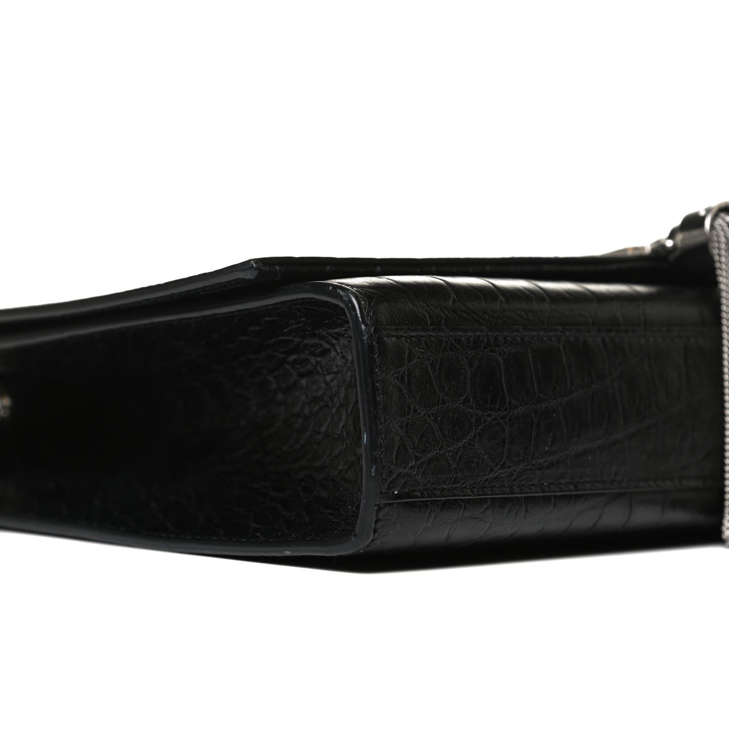 Saint Laurent Calfskin Crocodile Embossed Medium Classic Monogram Kate Tassel Satchel Black 8 of 13