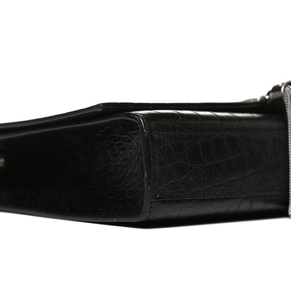 Saint Laurent Calfskin Crocodile Embossed Medium Classic Monogram Kate Tassel Satchel Black 8 of 13