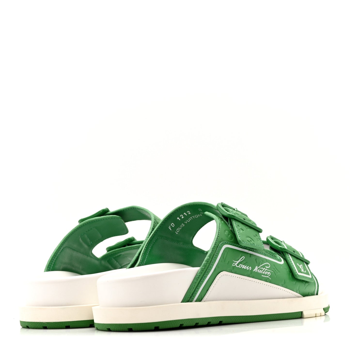 Calfskin Embossed Mens Script Trainer Mules 8 Green White