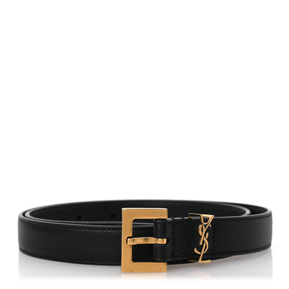Saint Laurent Smooth Calfskin Monogram Narrow Square Buckle Belt 70 28 Black 1 of 6