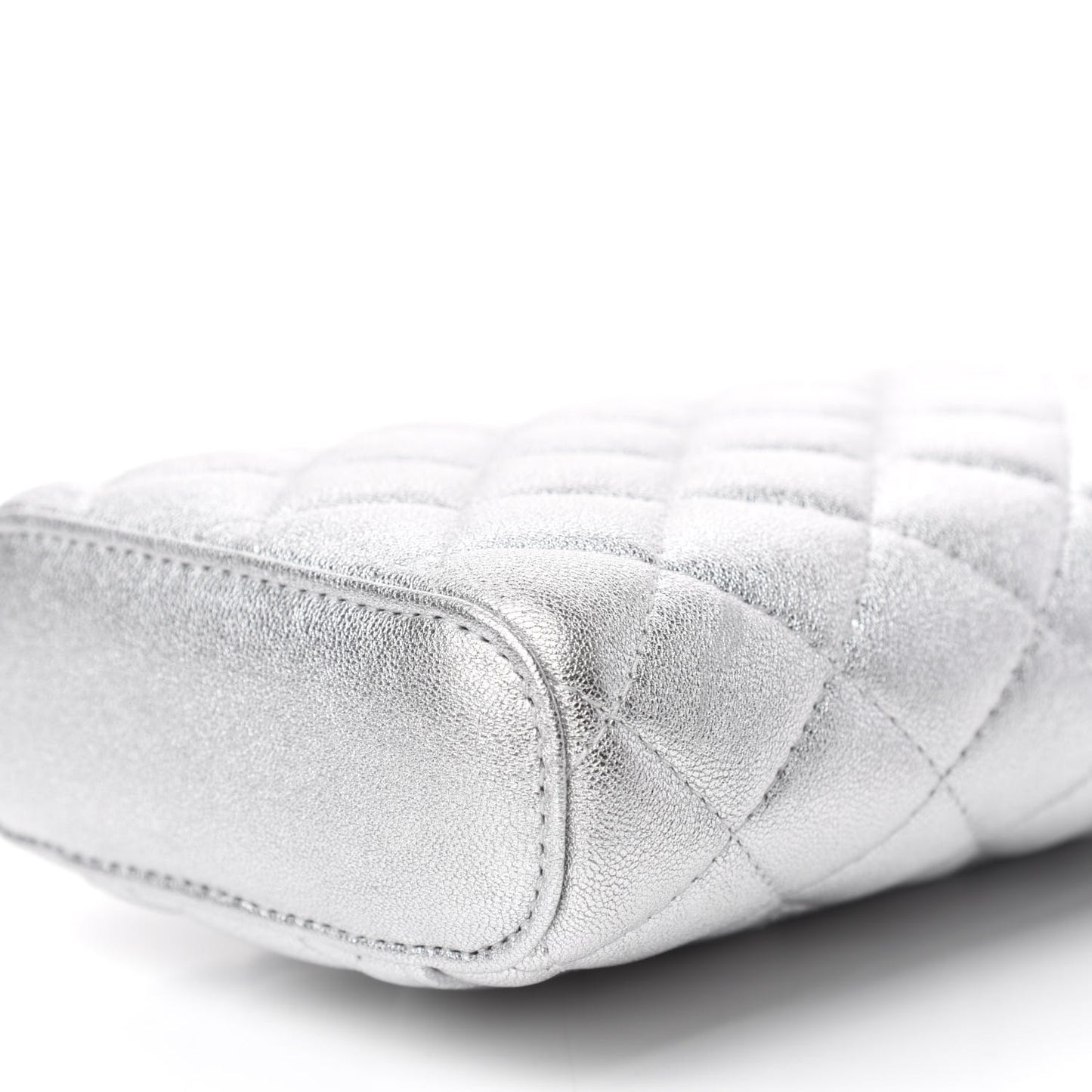 Metallic Lambskin Quilted Phone Holder With Chain Silver