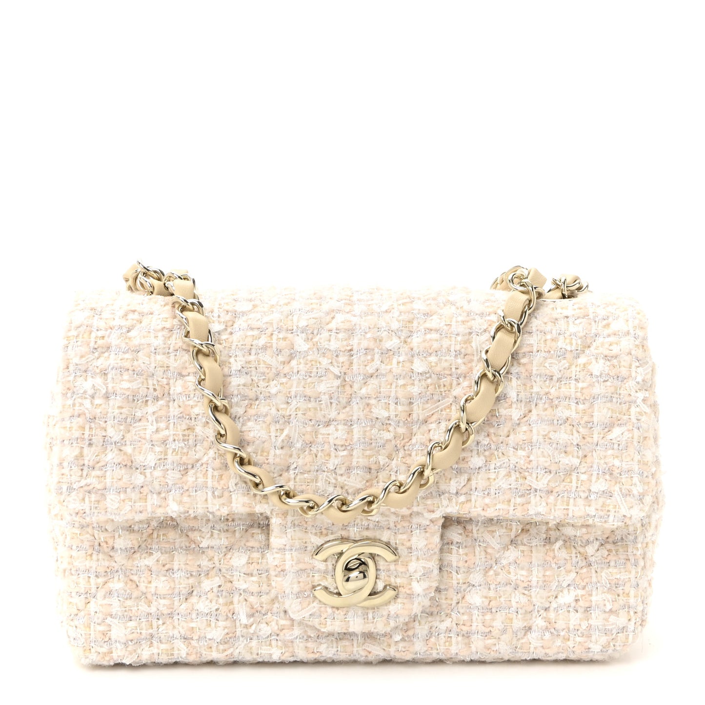 Tweed Quilted Mini Rectangular Flap Off White