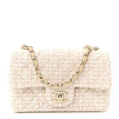 Chanel Tweed Quilted Mini Rectangular Flap Off White 1 of 9